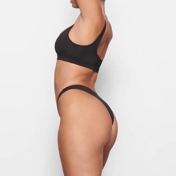 NWT SKIMS Recycled Swim Cheeky Tanga In Gun Metal Black Bikini Bottom - Picture 2 of 6